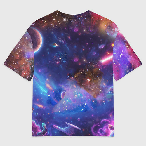 Мужская футболка оверсайз Барт Симпсон с лазерным пистолетом в космосе / 3D-принт – фото 2