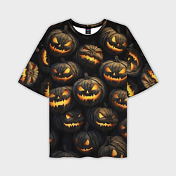 Мужская футболка оверсайз Зловещие хэллоуинские тыквы