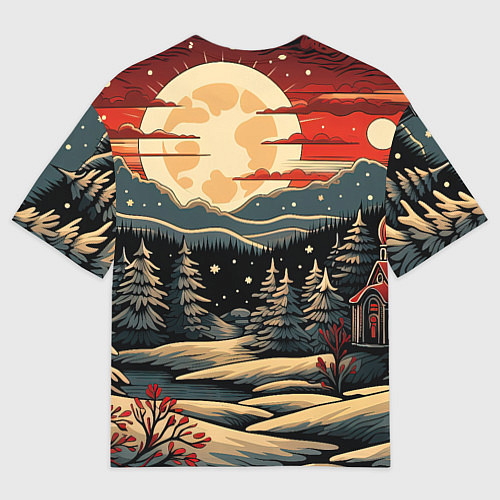 Мужская футболка оверсайз Зимнее настроение новогодний рисунок / 3D-принт – фото 2