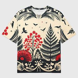 Мужская футболка оверсайз Новогодние деревья и узоры