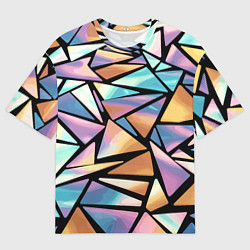 Мужская футболка оверсайз Радужные треугольники - кристаллы голографические