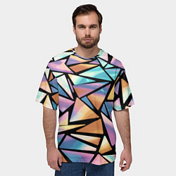 Футболка оверсайз мужская Радужные треугольники - кристаллы голографические, цвет: 3D-принт — фото 2