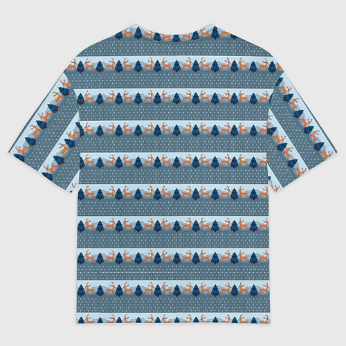 Мужская футболка оверсайз Олени в синем лесу / 3D-принт – фото 2