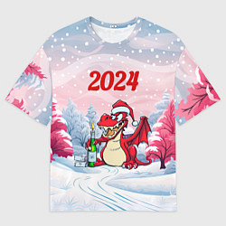 Футболка оверсайз мужская Дракончик с шампанским, цвет: 3D-принт