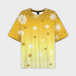 Мужская футболка оверсайз Снежинки и звезды на желтом