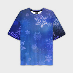Мужская футболка оверсайз Декоративные снежинки на фиолетовом