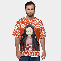 Футболка оверсайз мужская Незуко комадо свитер новогодний, цвет: 3D-принт — фото 2