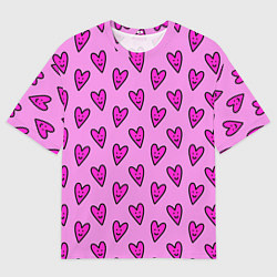 Мужская футболка оверсайз Розовые сердечки каракули