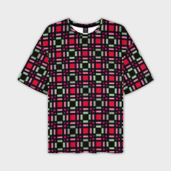 Мужская футболка оверсайз Красно-черный зеленый геометрический узор