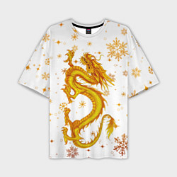 Мужская футболка оверсайз Золотой дракон в снежинках