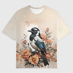 Мужская футболка оверсайз Птица в цветах