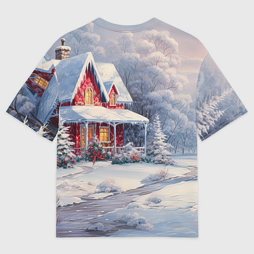 Мужская футболка оверсайз Новогодний снежный дом / 3D-принт – фото 2
