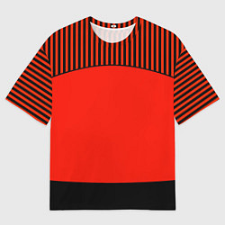 Мужская футболка оверсайз Оранжево черный комбинированный узор в полоску