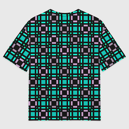 Мужская футболка оверсайз Зелено-сиреневый с черный клетчатый узор / 3D-принт – фото 2
