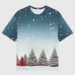 Мужская футболка оверсайз Волшебство зимней природы иней на деревьях