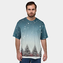 Футболка оверсайз мужская Волшебство зимней природы иней на деревьях, цвет: 3D-принт — фото 2