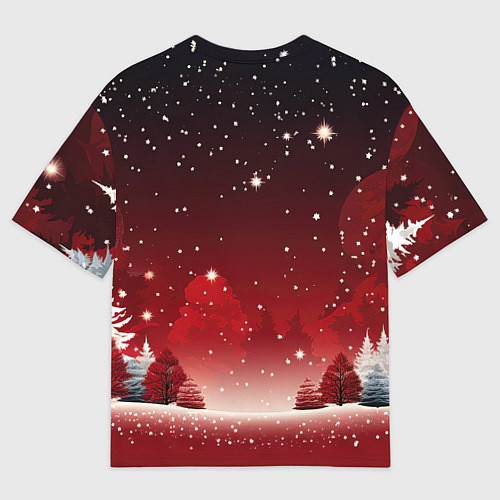 Мужская футболка оверсайз Зимний берег реки с деревьями и льдом / 3D-принт – фото 2