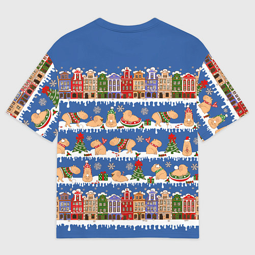 Мужская футболка оверсайз Капибара зимой / 3D-принт – фото 2