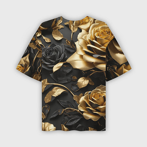 Мужская футболка оверсайз Металлические розы золотые и черные / 3D-принт – фото 2