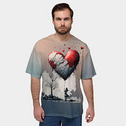 Футболка оверсайз мужская Разбитое сердце на веревочке, цвет: 3D-принт — фото 2