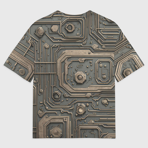 Мужская футболка оверсайз Металлическая ржавая обшивка с микросхемами и гайк / 3D-принт – фото 2