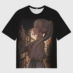 Футболка оверсайз мужская Фрирен ставит книгу на полку, цвет: 3D-принт