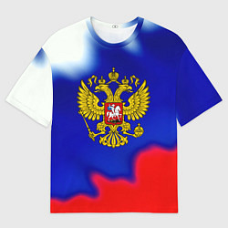 Футболка оверсайз мужская Герб РФ триколор краски, цвет: 3D-принт