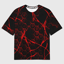 Футболка оверсайз мужская Красные узоры шестиугольник, цвет: 3D-принт