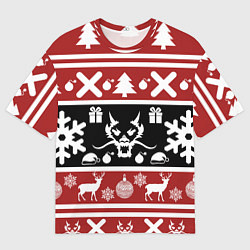 Мужская футболка оверсайз Новогодний дракон и олени