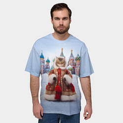 Футболка оверсайз мужская Новогодняя кошечка в пальто, цвет: 3D-принт — фото 2
