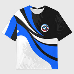 Футболка оверсайз мужская BMW - синяя абстракция, цвет: 3D-принт