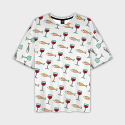 Мужская футболка оверсайз Фокус с с исчезновением рыбы и вина