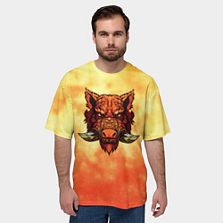 Футболка оверсайз мужская Огненный дикий кабан на фоне пламени, цвет: 3D-принт — фото 2