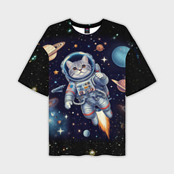 Мужская футболка оверсайз Крутой котик в открытом космосе - нейросеть