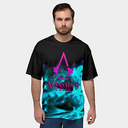 Футболка оверсайз мужская Assassins Creed flame neon, цвет: 3D-принт — фото 2