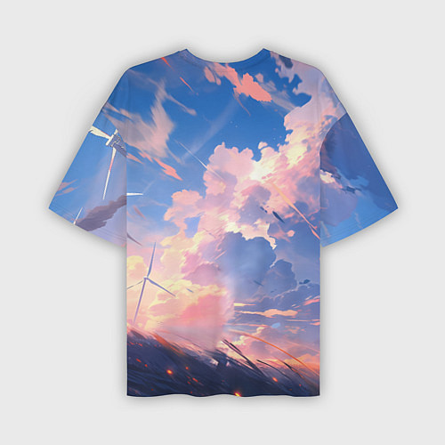 Мужская футболка оверсайз Девушка на фоне ветряков / 3D-принт – фото 2