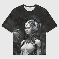 Футболка оверсайз мужская Девушка-андроид в белом корпусе, цвет: 3D-принт
