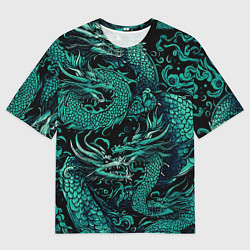 Футболка оверсайз мужская Дракон бирюзового цвета, цвет: 3D-принт