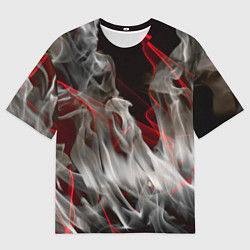 Мужская футболка оверсайз Дым и красные узоры