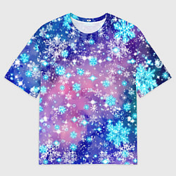 Футболка оверсайз мужская Снежинки - морозный паттерн, цвет: 3D-принт