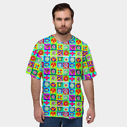 Футболка оверсайз мужская Сердца и квадраты абстракция, цвет: 3D-принт — фото 2