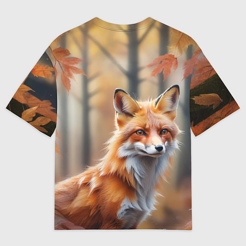 Мужская футболка оверсайз Рыжая лисица в осеннем лесу / 3D-принт – фото 2