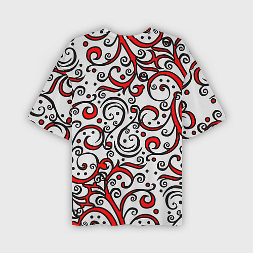 Мужская футболка оверсайз Красный кружевной узор / 3D-принт – фото 2