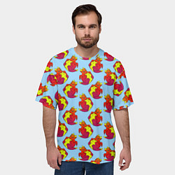 Футболка оверсайз мужская Дракон круглый сидит, красный, цвет: 3D-принт — фото 2