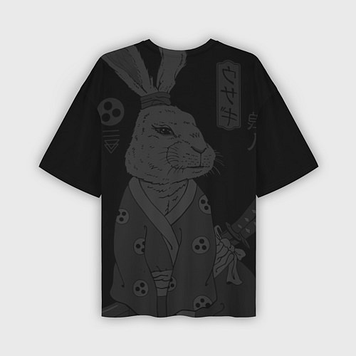 Мужская футболка оверсайз Заяц японский самурай / 3D-принт – фото 2