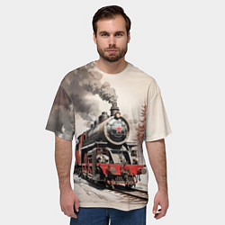 Футболка оверсайз мужская Паровоз со звездой, цвет: 3D-принт — фото 2