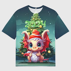Футболка оверсайз мужская Миниатюрный новогодний дракоша 2024, цвет: 3D-принт