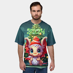 Футболка оверсайз мужская Миниатюрный новогодний дракоша 2024, цвет: 3D-принт — фото 2