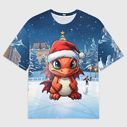 Мужская футболка оверсайз Маленький дракон зимнего чуда