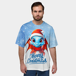 Футболка оверсайз мужская Веселый новогодний дракончик, цвет: 3D-принт — фото 2